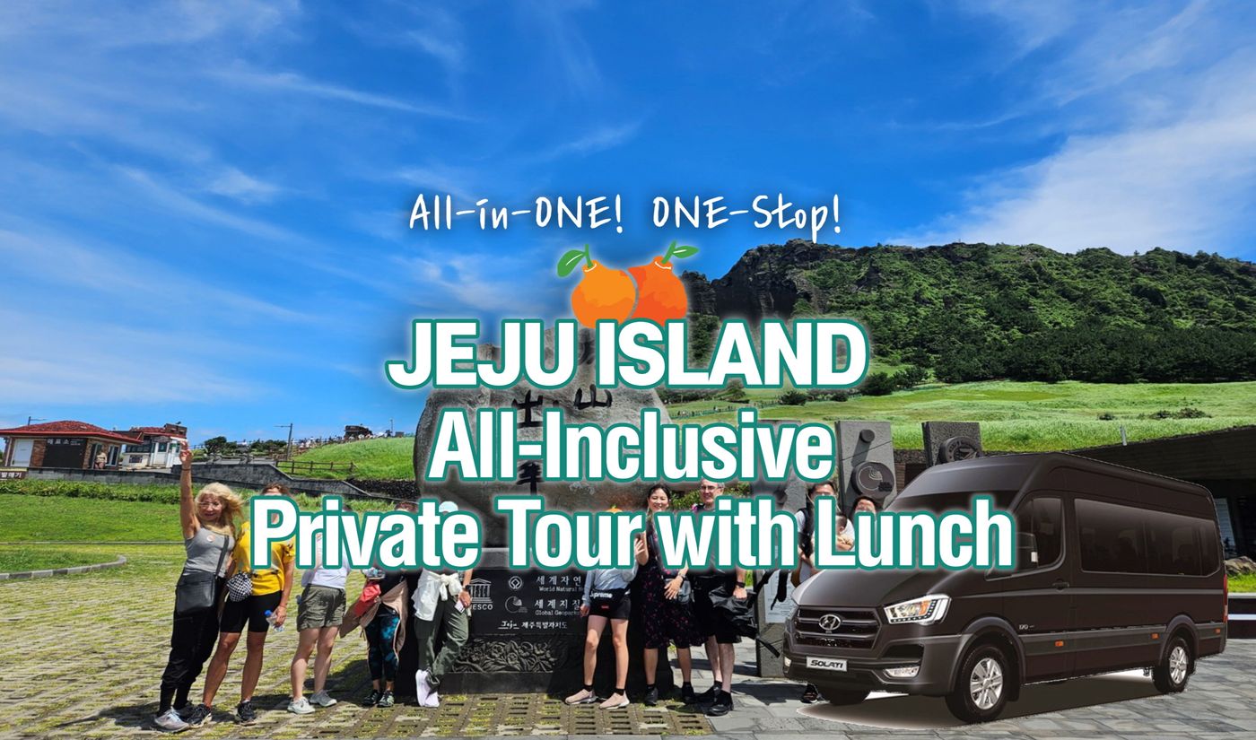 All-inclusive private tour group in front of their van in Jeju
